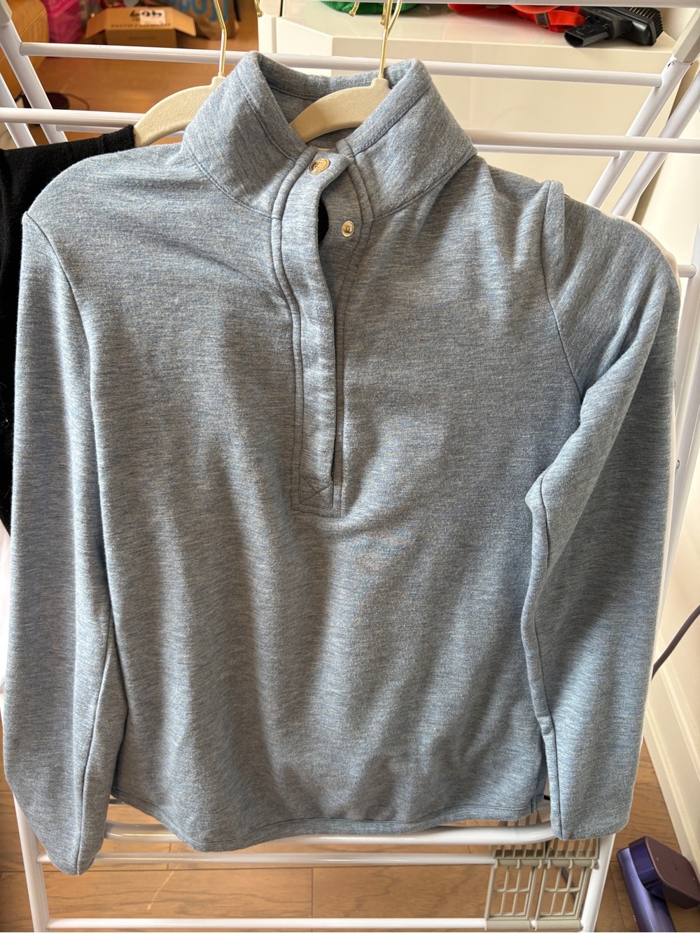 Fairway & Greene Heather Light Gray Turtleneck Quarter-Snap Sweater